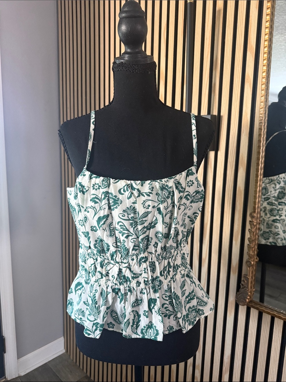 LOFT White Cami with Green Floral Print